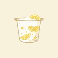 Cup of yogurt with lemon slices and flowers logo design vector