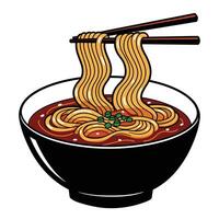Noodles with soup in a bowl with chopsticks logo design vector