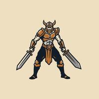 Logo design of a Viking warrior with two swords vector