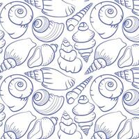 Seamless pattern with hand drawn doodle seashells in outline style. Nautical ocean background perfect for packaging, textile design, wallpapers, and summer-themed projects. vector