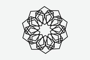 Geometric mandala with interlocking symmetrical shapes in black outline on white background vector