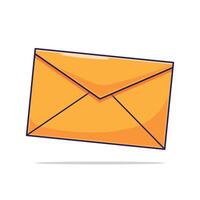 Cute cartoon illustration of floating orange envelope isolated on white background. Message cartoon with flat design concept vector