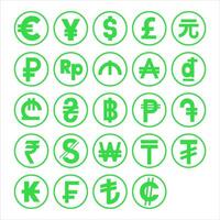 Draw collection of green currency symbols set with simple concept design isolated on white background vector