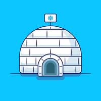 Flat design cartoon of igloo icehouse in winter season with cute flag suitable used for web or apps and others vector