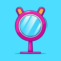 Draw cute pink mirror with handle illustration cartoon isolated. Hand mirror illustration with flat style design vector
