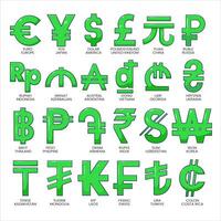 Flat cartoon illustration of currency symbols collection with the name inside suitable used for web, apps, and others vector