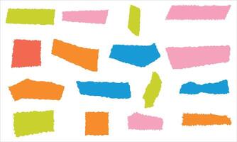 Hand drawn wobbly line frame shapes. Cute rounded square colourful torn paper set. vector
