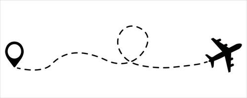 Airplane line path icon of air plane flight route with start point vector