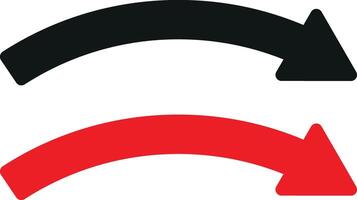 Red and black curved arrow icon set in trendy style . Curved arrow icon vector