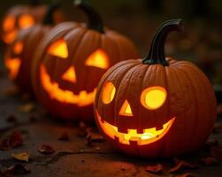 Halloween pumpkins with faces on them photo