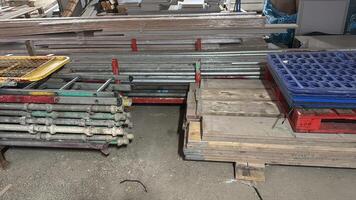 Construction Materials Stacked in Storage Area photo