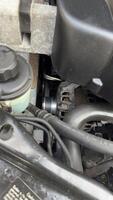 Automobile Engine Compartment Close-Up with Alternator and Hoses photo