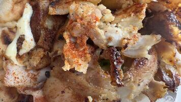 Gyro Meat with Pita Bread, Sauce, and Spice Close-Up photo