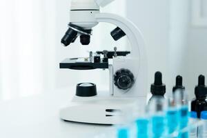 samples in advanced scientific laboratory. Medical professional use microscope look microbiological developmental of viral. Biotechnology research in science photo