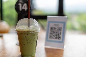 scan QR code to pay in cafe restaurant with a digital payment without cash. Choose menu and order accumulate discount. E wallet, technology, pay online, credit card, bank app. photo