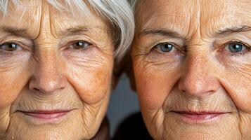 Close Up Portrait of Two Elderly Women Showing Wrinkles and Skin Texture photo