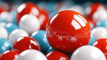 Abstract Composition of Red White and Blue Glossy Spheres photo