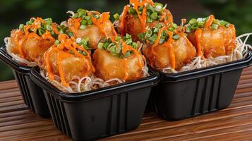 Crispy Fried Tofu Cubes with Orange Glaze and Green Onions photo