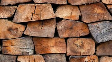 Closeup of Stacked Brown and Gray Wood Logs with Natural Textures photo