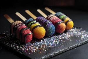 Colorful Ice Cream on a black background, close up. photo