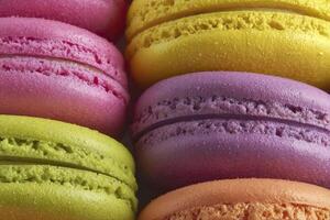 Macaroons of different colors. Food background. Close-up. photo