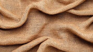 Beige Burlap Fabric Texture Close Up Wrinkled Rustic Background photo