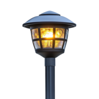 Stylish garden lantern with warm light glowing at dusk isolated on transparent background png