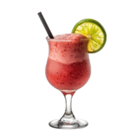 Refreshing strawberry lime slush served in a curved glass with a straw and lime slice isolated on transparent background cutout png