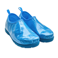 Blue waterproof shoe covers for protection against rain and mud isolated on transparent background cutout png