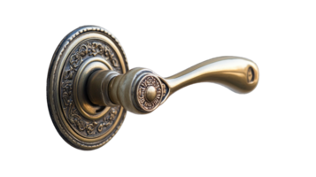 Vintage brass door handle with ornate design isolated on transparent background cutout png