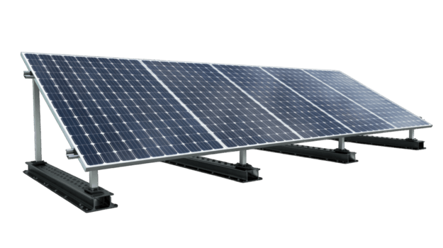 Solar panel array installed on adjustable mounts isolated on transparent background png