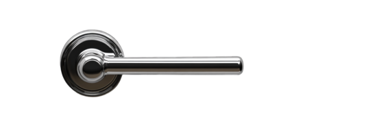 Polished chrome door handle with round rossette on isolated on transparent background cutout png
