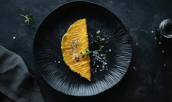 A plate of food with a piece of bread on it photo