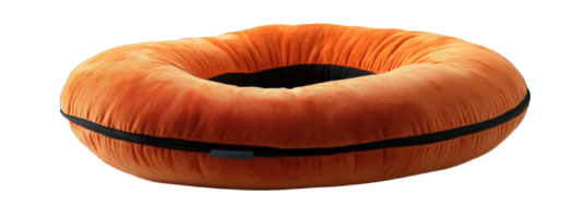 Comfortable round orange cushion with a plush texture isolated on transparent background cutout png
