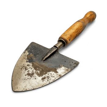 jardim espátula com de madeira lidar com e desgastado metal lâmina isolado em transparente fundo Cortar fora png