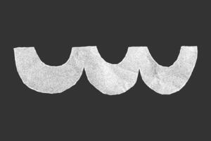 Abstract white squiggle shape made of crumpled paper with jagged torn edges on dark background. Geometric halftone element with gritty texture from a torn notebook sheet. vector