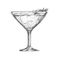 Classic cocktail, hand drawn with vintage ink sketch style, noisy gritty dot halftone effect and retro pop art stipple for bar branding, Italian style. vector