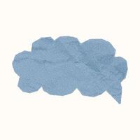 Vintage pastel blue speech bubble crafted from wrinkled notebook paper, isolated on white background. Rough torn edges, dotted gritty texture halftone effect. vector