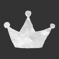 Paper crumpled crown silhouette on dark background. Sticker notebook sheet with jagged torn edges, dotted gritty texture, royalty halftone element. vector