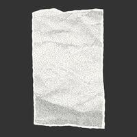 Torn crumpled paper with uneven rectangular shape. Element with jagged torn edges, gritty dotted texture on notebook sheet, halftone effect. vector