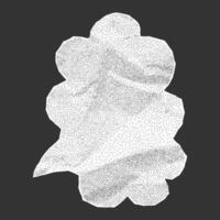 Isolated white paper speech bubble on dark background. Crumpled texture jagged outline gritty dotted layer and halftone effect. vector