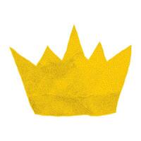 Crumpled yellow paper crown on white background. Jagged edges from notebook sheet, dotted gritty texture, gold halftone royalty. vector