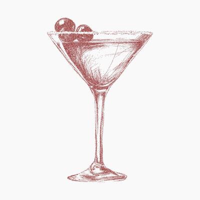 Hand drawn Italian style summer cocktail, cozy cafe drink with noisy gritty dot halftone effect. Vintage red ink sketch, retro pop art stipple illustrations for aperitivo menus.