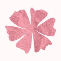Simple crumpled paper pink flower shape on white background. Minimalistic sticker from notebook page with jagged torn edges, gritty dotted texture, halftone detail. vector