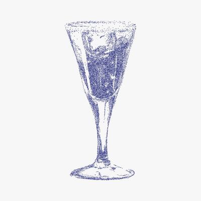 Handcrafted Italian style cocktail, aperitivo drink in vintage blue ink sketch, with noisy gritty dot halftone effect and retro pop art stipple illustration.
