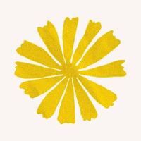 Yellow floral silhouette with jagged torn edges. Crumpled paper and halftone effect, simple design for retro collage and poster background. vector