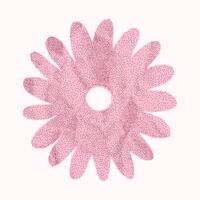 Minimalistic pink silhouette of a flower with crumpled paper texture on white background. Simple sticker cut from notebook page with jagged torn edges, gritty texture, halftone effect. vector