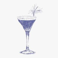 Italian style aperitivo, cocktail hand drawn with vintage ink sketch. Noisy gritty dot halftone effect and retro pop art stipple texture for elegant beverage menus. vector