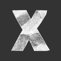 X shaped collage letter with gritty stipple effect. Crumpled notebook paper, ransom note design with halftone retro style. vector