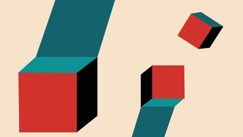 Floating Red and Teal Cubes with Diagonal Stripes vector